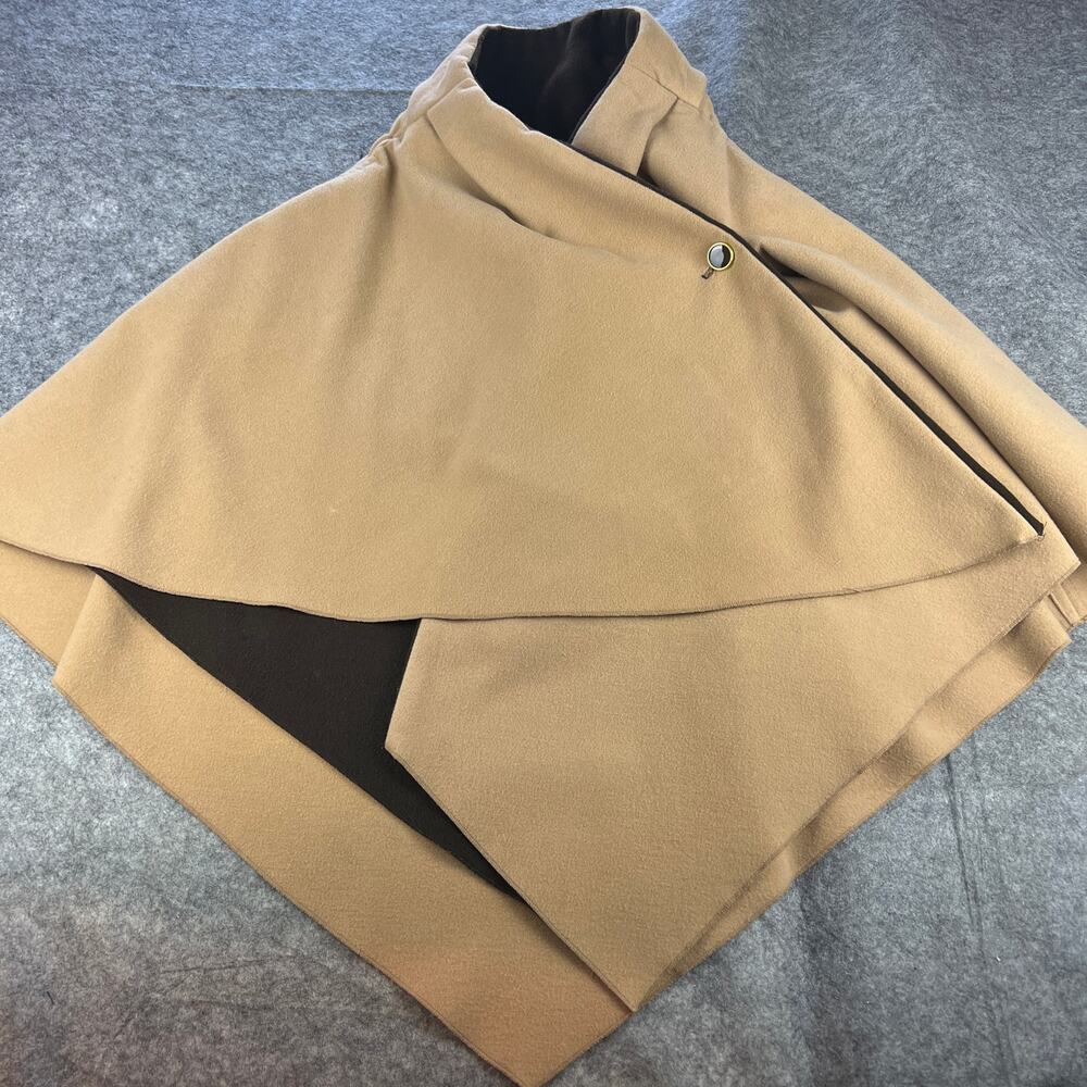 Iman soft reversible cape camel tan brown gold buttons classy timeless